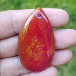 Red And Yellow Dragon's Veins Agate Teardrop Pendant Gemstone
